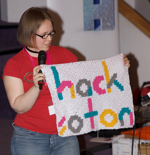 My talk at the end of the day showing off my blanket and my app photo: Phil Dye